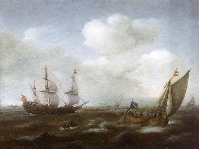 Hendrik Cornelisz. Vroom A Dutch Ship and Fishing Boat in a Fresh Breeze oil painting picture